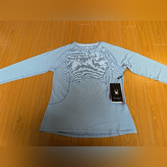 Spyder Women's Long-Sleeve Activewear Top - Striped Light Blue - Picture 2 of 5